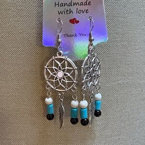 Bohemian Silver and Turquoise Dreamcatcher Earrings